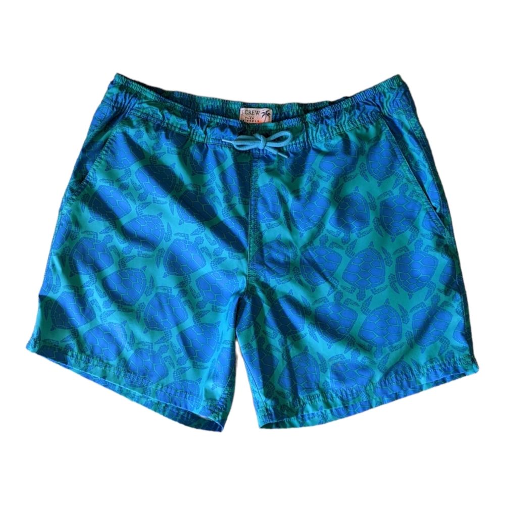 J. Crew Factory Men's Swim Trunks Swim Shorts Medium Blue Green Liner